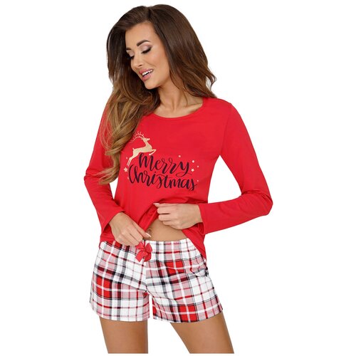 фото Пижама женская donna merry ii, кофта и шорты, красный, хлопок 100% (размер: m)