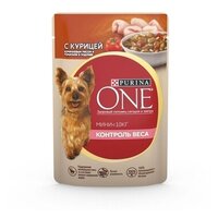 Purina One Паучи для взрослых собак малых пород с курицей рисом и томатами Контроль веса (1241694912453980) 0,085 кг 43586 (10 шт)