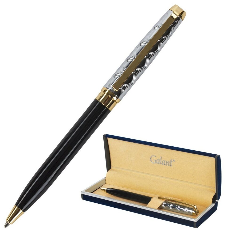 Ручка подарочная шариковая GALANT "Consul", корпус черный с серебристым, золотистые детали, пишущий узел 0,7 мм, синяя