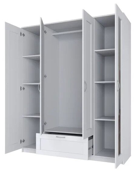 Сириус шкаф комбинированный "4 двери и 1 ящик белый RU (с 2 зеркалами)" - фотография № 3