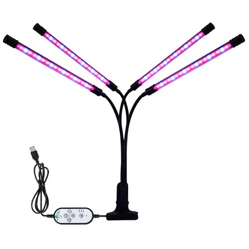 Фитолампа для растений /для рассады/, с 4-мя гибкими отводами по 9 Вт, спектры (фиолетовый, красный, синий), с таймером