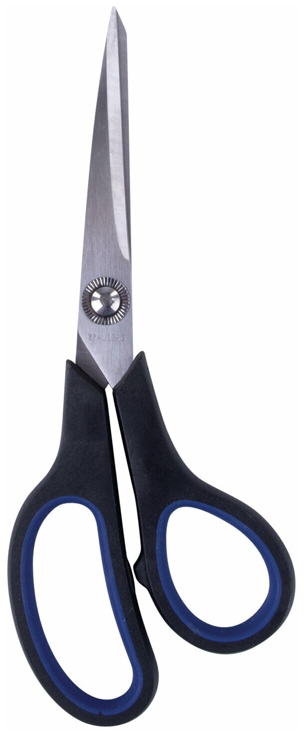 Ножницы BRAUBERG "Soft Grip" 190 мм черно-синие резиновые вставки 3-х сторонняя заточка 230762