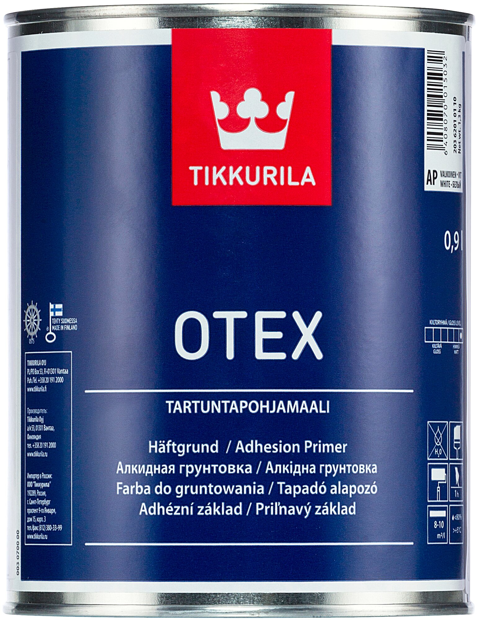 Грунтовка Tikkurila Otex алкидная база AP белая, 0.9 л, белый