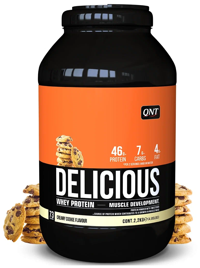 QNT Delicious Whey Protein Powder 2,2 kg Creamy Cookie/"Делишес Вей Протеин" 2,2кг Печенье и крем