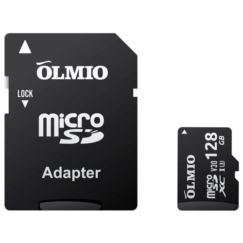 Карта памяти 128Gb - Olmio Micro Secure Digital XC Class 10 UHS-I U3 V30 039606 с переходником под SD