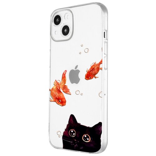 Силиконовый чехол с защитой камеры Mcover на Apple iPhone 13 с рисунком Кот и рыбки силиконовый чехол с защитой камеры mcover на apple iphone 13 с рисунком кот и собака при луне