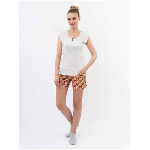 Пижама Монотекс, размер 48, белый, оранжевый футболка монотекс размер 48 оранжевый