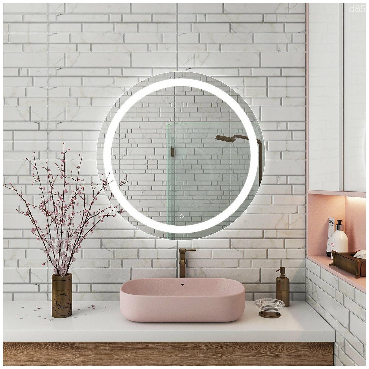 Зеркало настенное Maskota для ванной круглое, с парящей подсветкой в зеркальном полотне и антизапотеванием, 90 см - фотография № 7