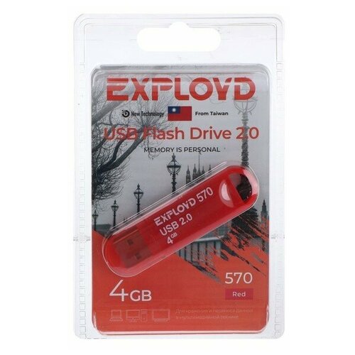 Флешка Exployd 570, 4 Гб, USB2.0, чт до 15 Мб/с, зап до 8 Мб/с, красная флешка exployd 530 4 гб usb2 0 чт до 15 мб с зап до 8 мб с красная