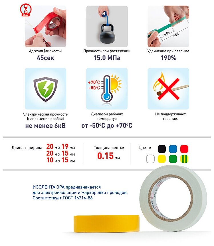 ПВХ-изолента ЭРА 19мм*20м белая - фотография № 2