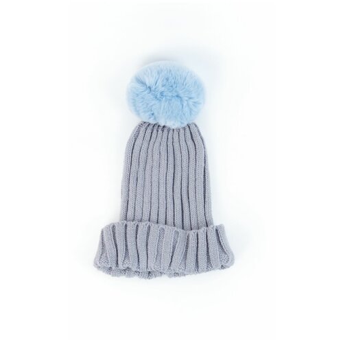 фото Шапка детская вязаная с меховым помпоном серая / шапка детская для девочки carolon