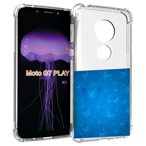 Чехол MyPads голубые-бабочки для Motorola Moto G7 Play задняя-панель-накладка-бампер