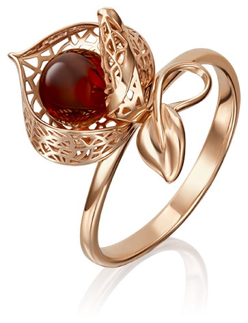 Кольцо PLATINA, красное золото, 585 проба, янтарь, размер 16.5
