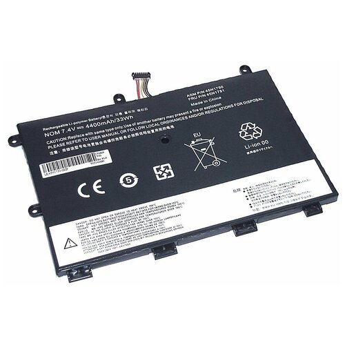 Аккумуляторная батарея для ноутбука Lenovo ThinkPad Yoga 11e (45N1750-2S2P) 7.4V 4400mAh OEM черная аккумуляторная батарея для ноутбука lenovo yoga 11e 45n1750 7 4v 34wh черная