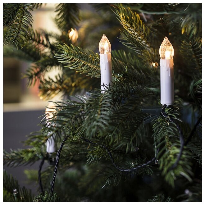 Kaemingk Гирлянда Свечи Уютное Пламя, 30 свечей с экстра теплым белым светом, на клипсах, 7.25 м, зеленый ПВХ, IP20 483298