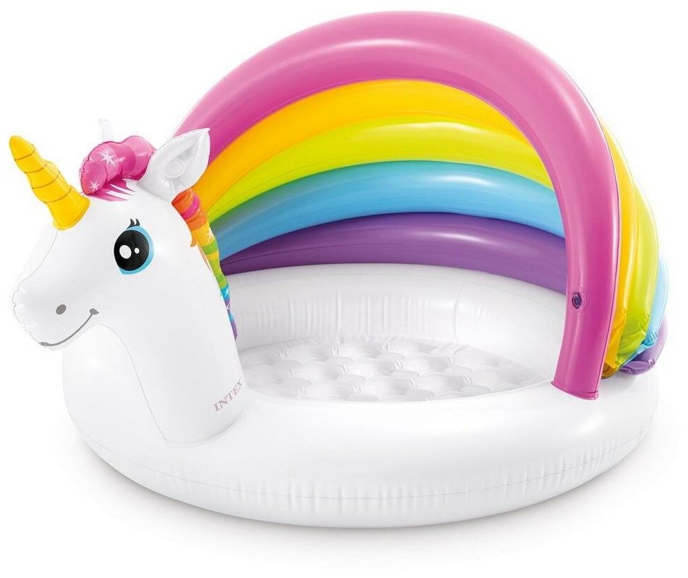 Бассейн INTEX надувной детский с навесом Unicorn Baby Pool (Единорог), 1-3 года, 127смx102смx69см int57113NP