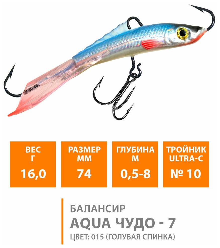 Балансир для зимней рыбалки AQUA Чудо-7 74mm 16g цвет 015