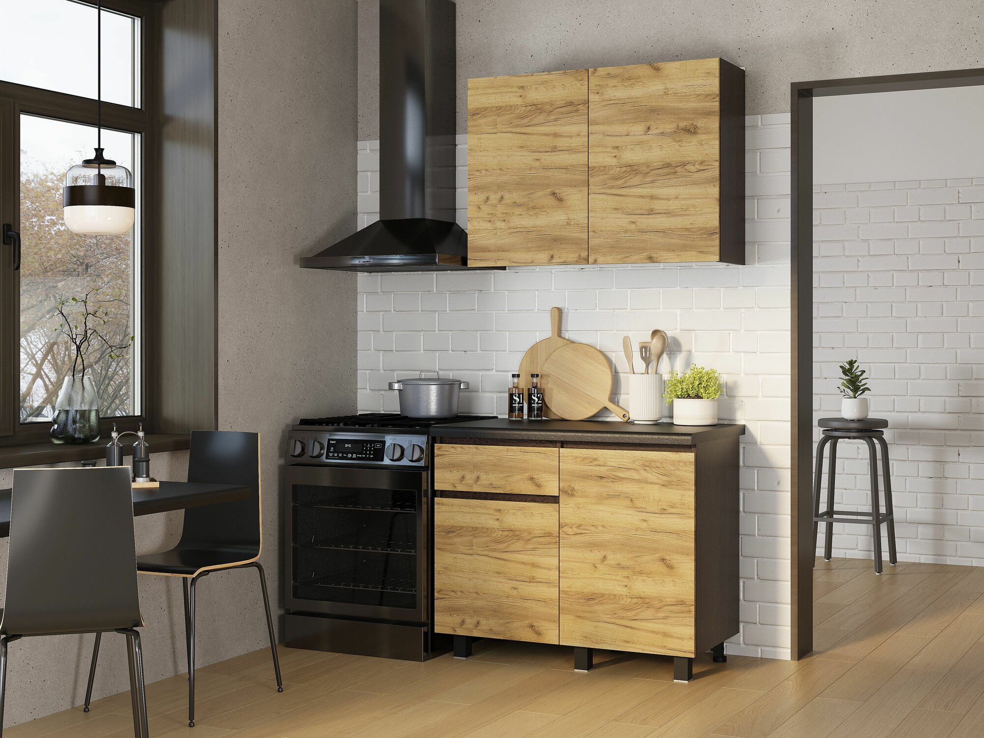 Кухня Мебелони "Лофт", 1 м, коричневый, ЛДСП, фурнитура цвет хром