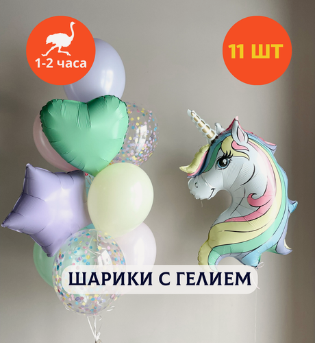 Изображение товара Шарики воздушные на день рождения, воздушные шары с гелием, шары с днем рождения, набор шаров для девочки "Магический единорог", Купить шары, 11 шт.