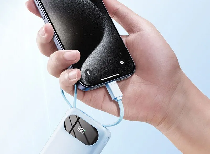 Внешний аккумулятор карманный ROCK Y11 Mini Series Power Bank with Cable 20000mAh 35w голубой — фото 1