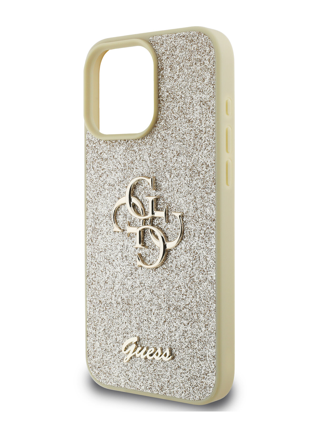 Guess для iPhone 16 Pro чехол Fixed Glitters 4G Big metal logo Hard Gold