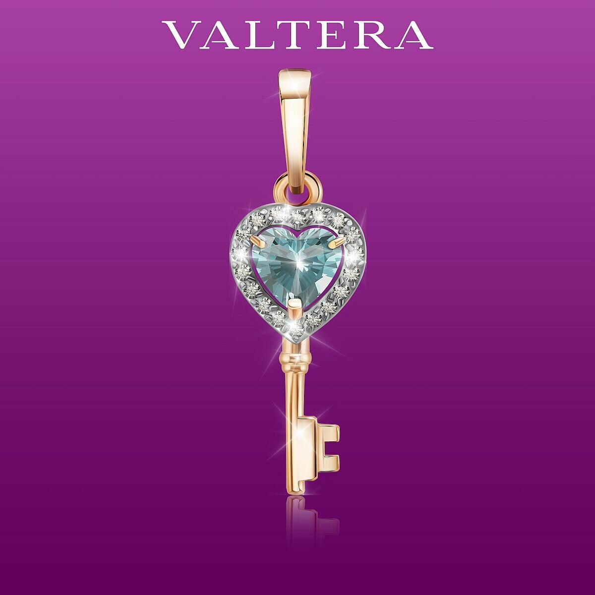 Подвеска VALTERA, серебро, 925 проба, золочение, фианит, голубой, бесцветный