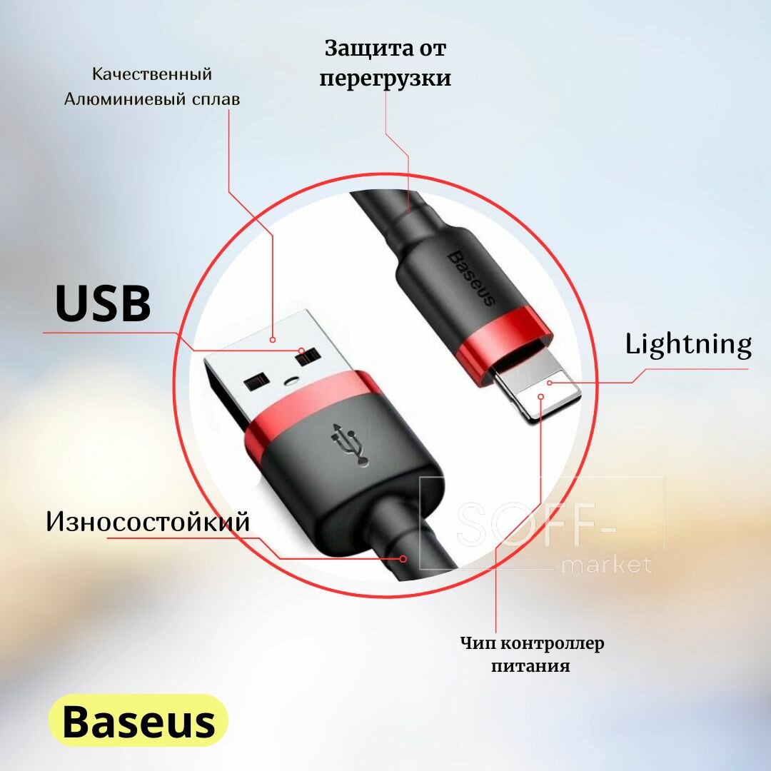 Кабель для айфона 0.5м Baseus USB - Lightning / провод для быстрой зарядки телефона / лайтинг шнур для IPhone — фото 1