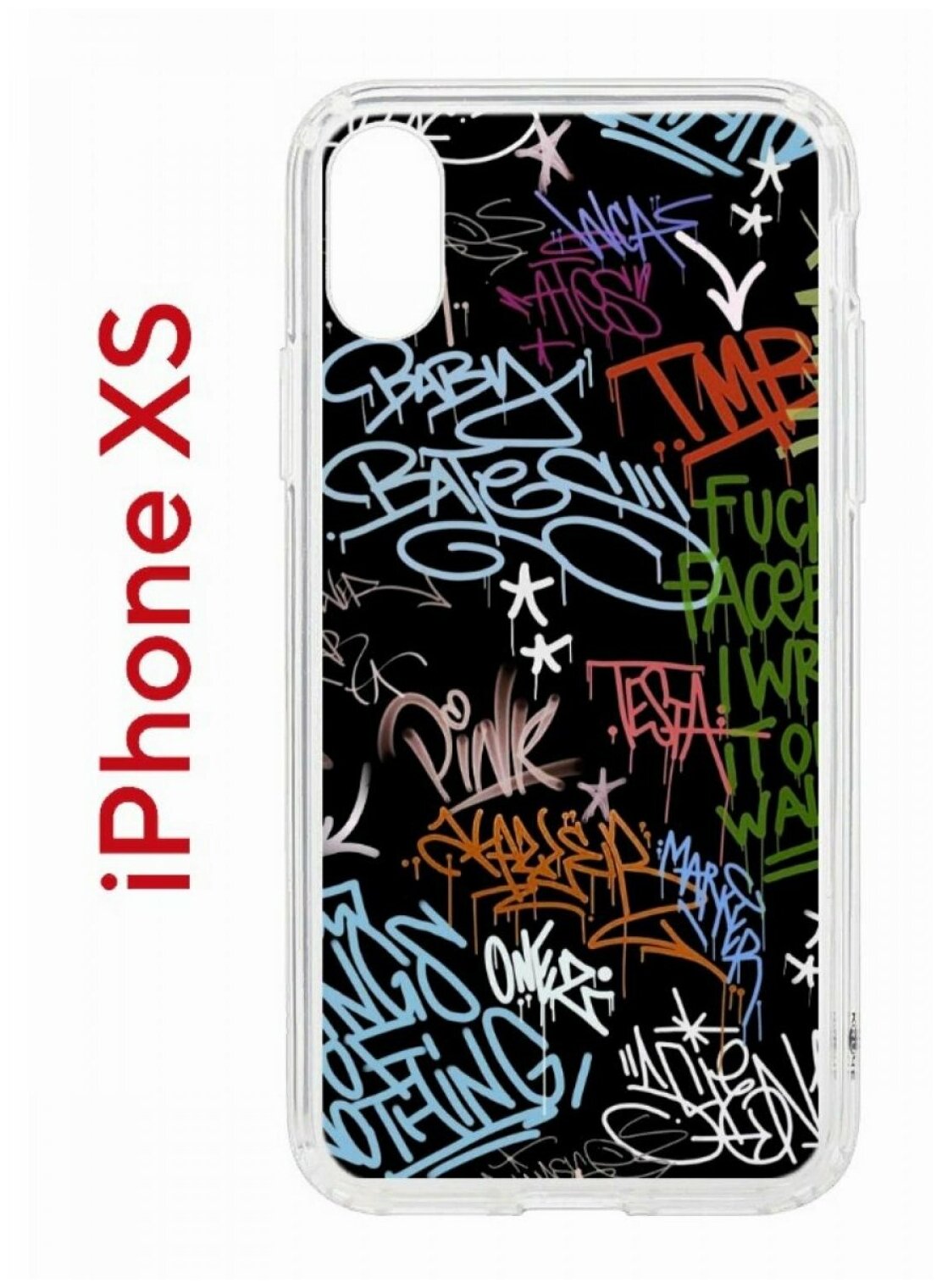 Чехол для iPhone X/XS Kruche Print Граффити, противоударный силиконовый бампер с рисунком, пластиковая накладка с защитой камеры