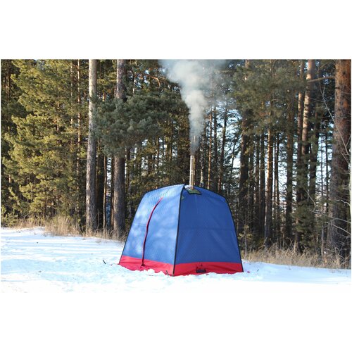 фото Трехслойная палатка-куб для зимней рыбалки / мобильная баня turbo banya 1 с окном, цвет сине-красный