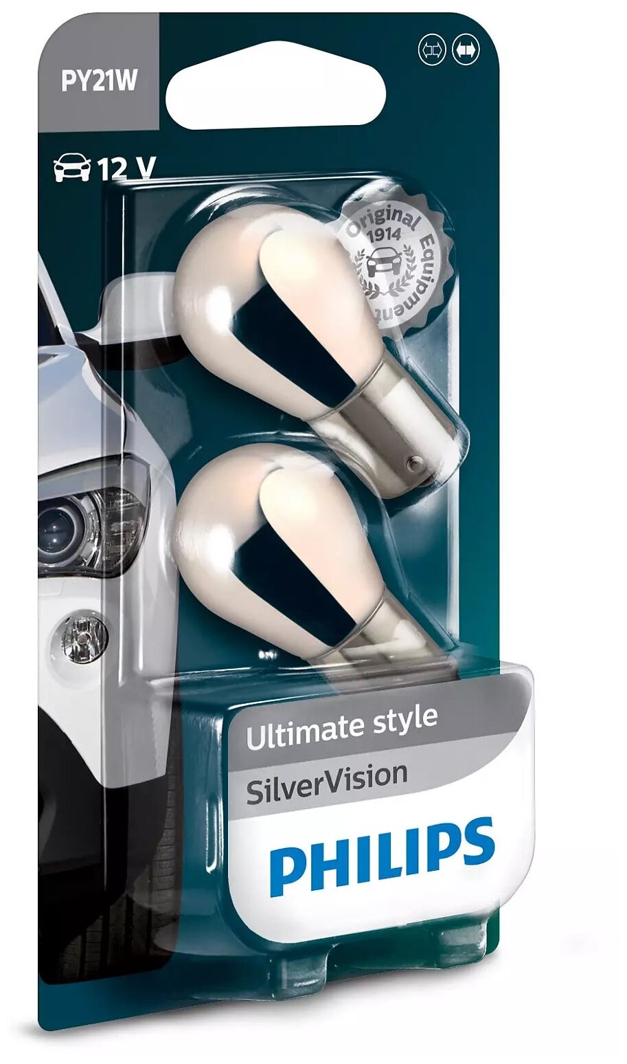 Лампа автомобильная накаливания Philips SilverVision 12496SVB2 PY21W 12V 21W BA15s