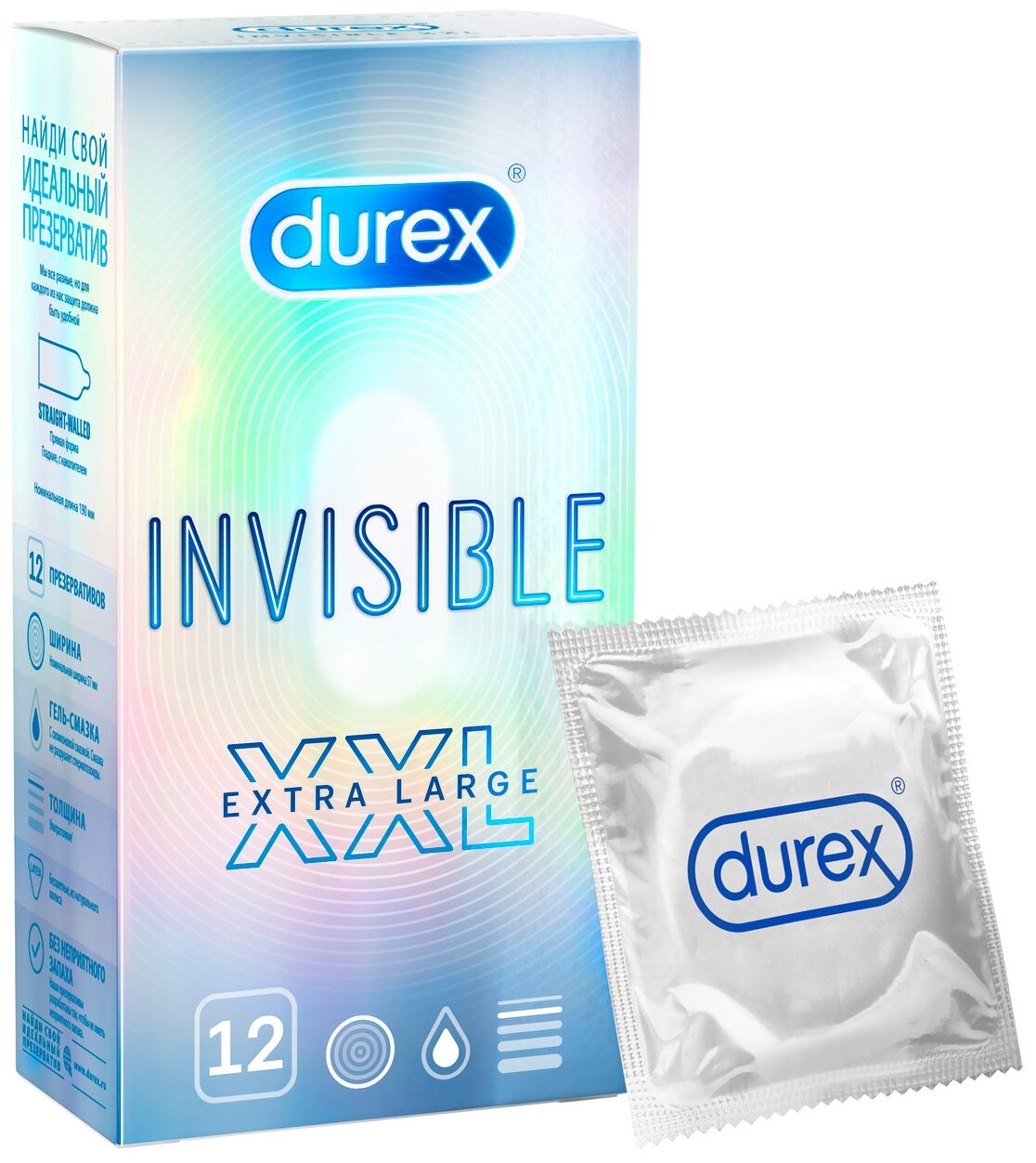 Презервативы Durex Invisible XXL Extra Large, 12 шт.