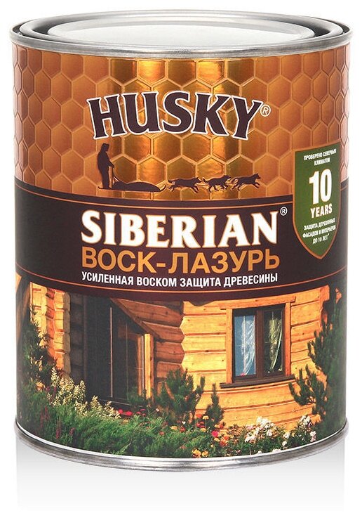 HUSKY SIBERIAN Воск-лазурь декоративно-защитный состав для древесины белый (0,9л) - фотография № 1