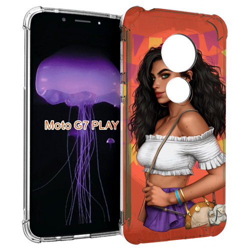 Чехол MyPads девушка-с-сумкой-мулатка женский для Motorola Moto G7 Play задняя-панель-накладка-бампер