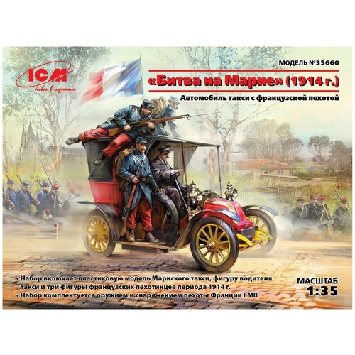 сборные фигурки icm французская пехота в противогазах 1916 г 1 35 35696 Битва на Марне (1914 г Автомобиль такси с французской пехотой 1:35 35660