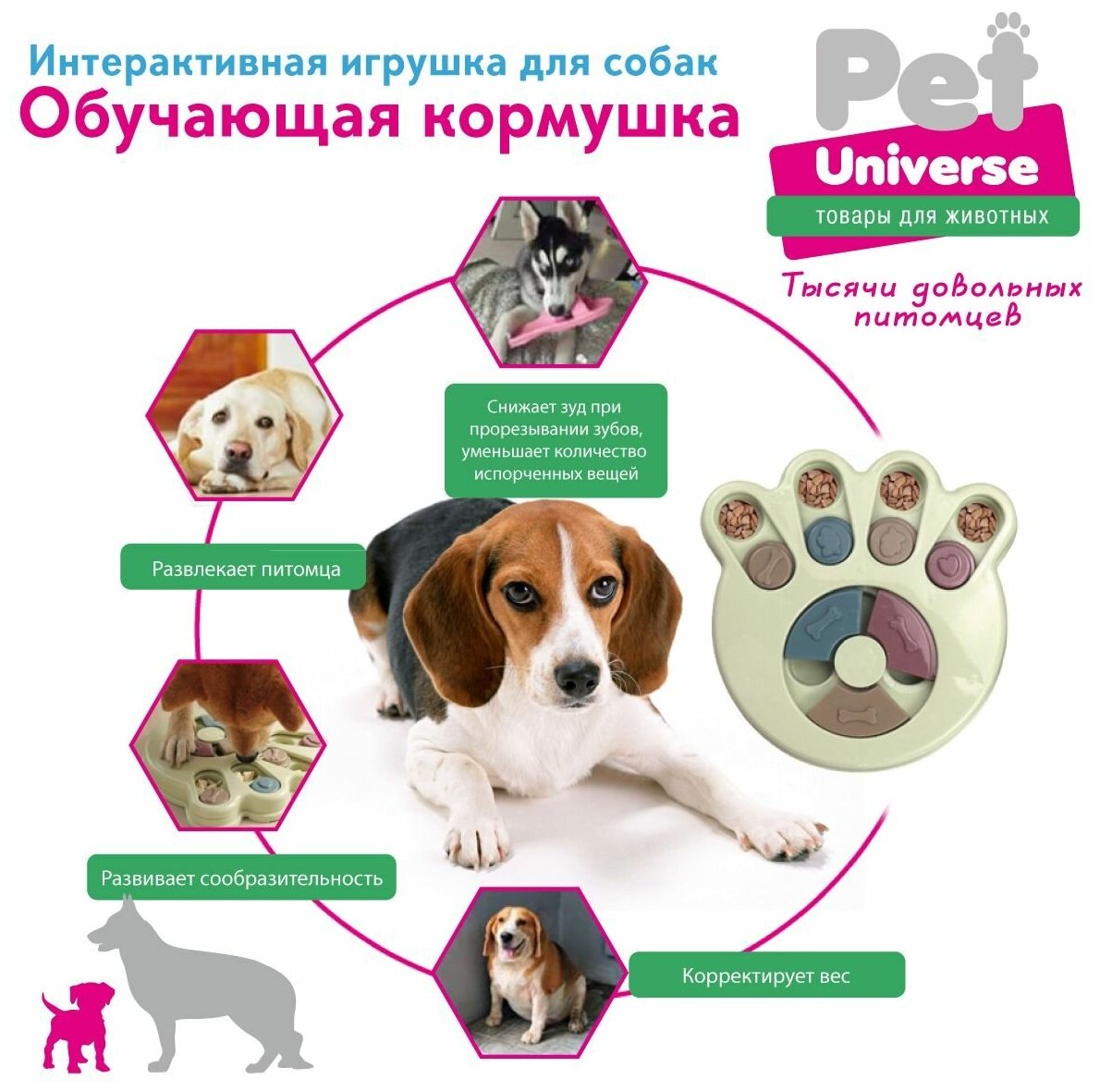 Развивающая игрушка для собак и кошек Pet Universe, головоломка, интерактивная обучающая кормушка дозатор, для медленной еды и лакомств,IQ PU1004BG - фотография № 4