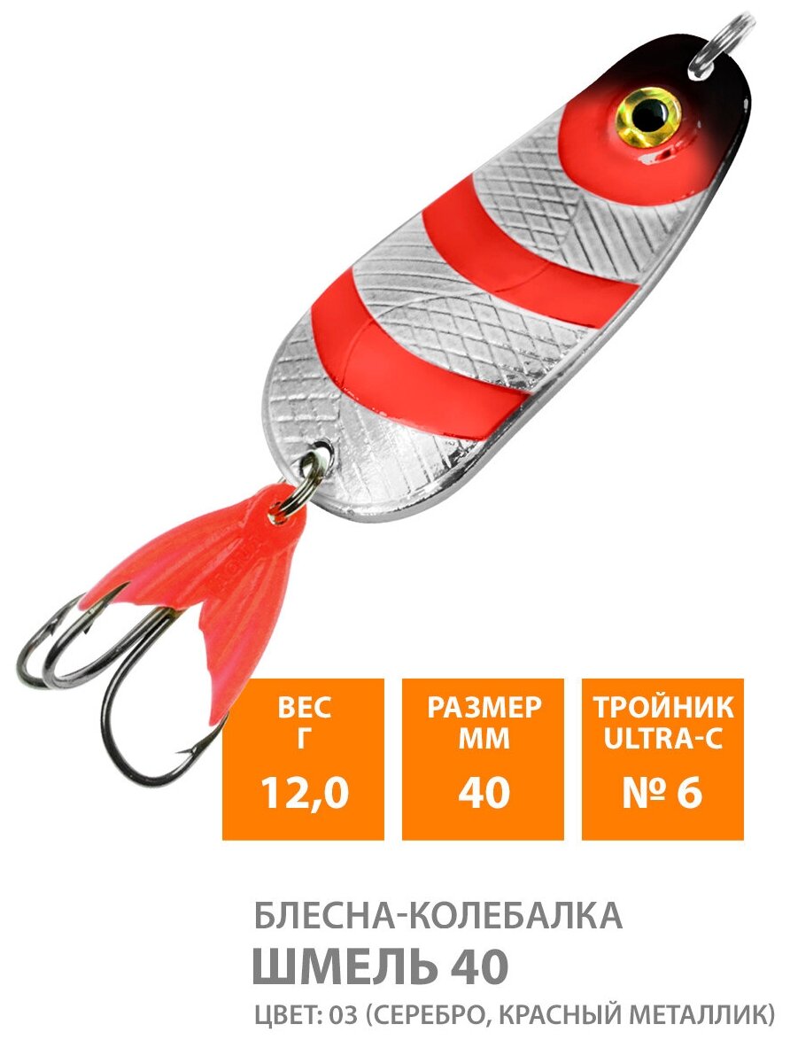 Блесна колебалка для рыбалки AQUA Шмель 40mm 12g цвет 03