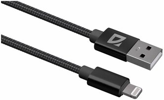 USB кабель Defender F85 Lightning черный, 1м, 1.5А, нейлон, пакет