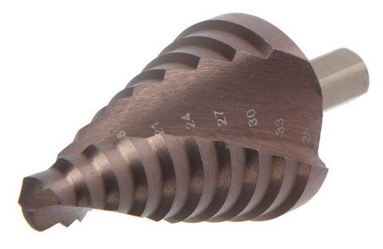 Сверло ступенчатое тундра PRO, HSS-Co, спиральный профиль, трехгранный хвостовик, 9 - 36 мм - фотография № 4