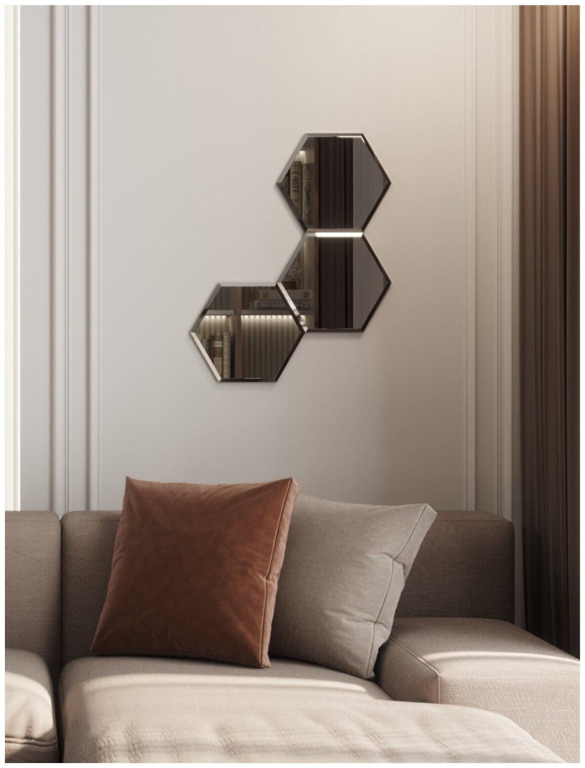 фото Зеркальная плитка ДСТ, панно на стену, сота графит, 3 шт. 30х25.9 см.