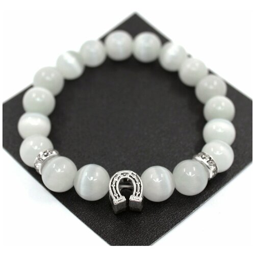 фото Handinsilver ( посеребриручку ) браслет из белого камня кошачий глаз 10мм и подковой