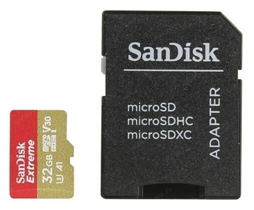 Карта памяти Sandisk Extreme microSDHC 32Gb UHS-I U3 V30 A1 + ADP (100/60 MB/s), SDSQXAF-032G-GN6MA