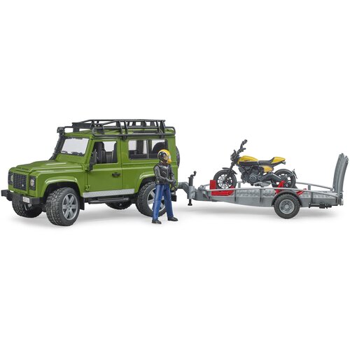 Игровой набор Bruder Внедорожник Land Rover с мотоциклом Ducati и фигуркой гонщика 02-589