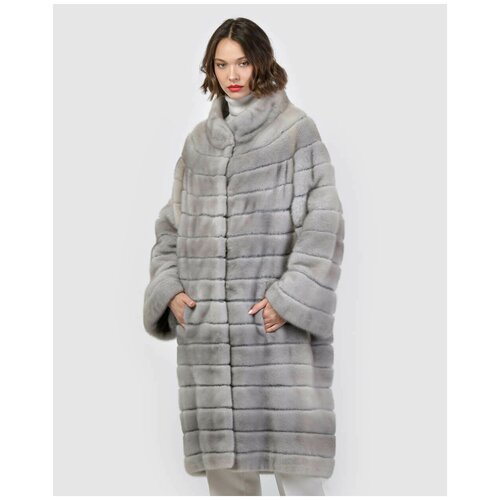 Пальто Mala Mati, норка, силуэт прямой, пояс/ремень, размер 48, серый