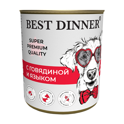 Консервы для собак Best Dinner Super Premium С говядиной и языком, 0,34 кг