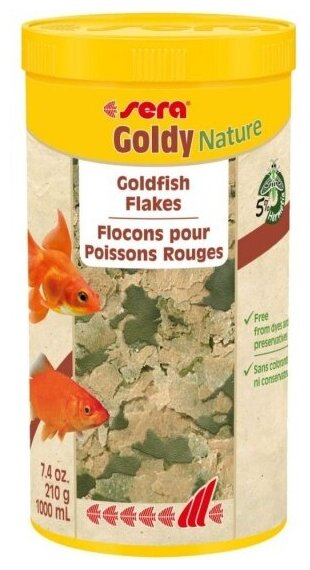 Корм сухой в хлопьях Sera Goldy Nature для золотых рыб, 1000 мл, 210 гр - фотография № 7