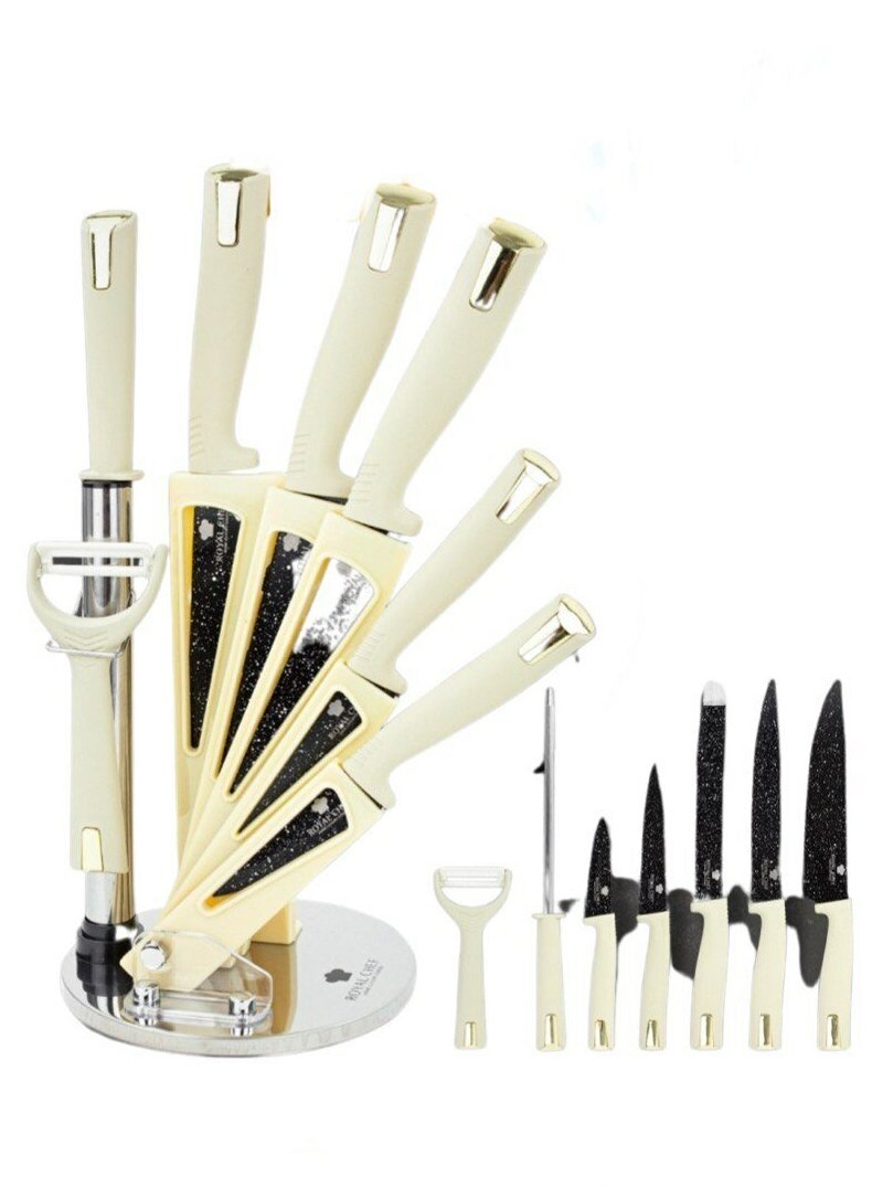Royal Chef/Набор ножей на подставке / Нож кухонный / Ножницы / Точилка / Антибактериальное покрытие / Для кухни