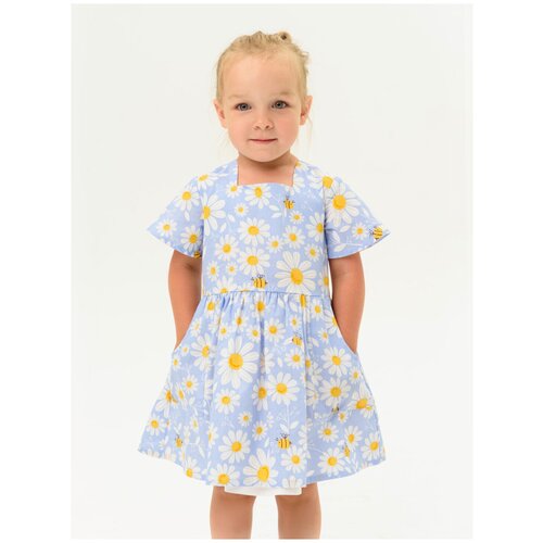 Платье для девочки Мирмишелька из хлопка с ромашками и пчёлками, размер 128-134