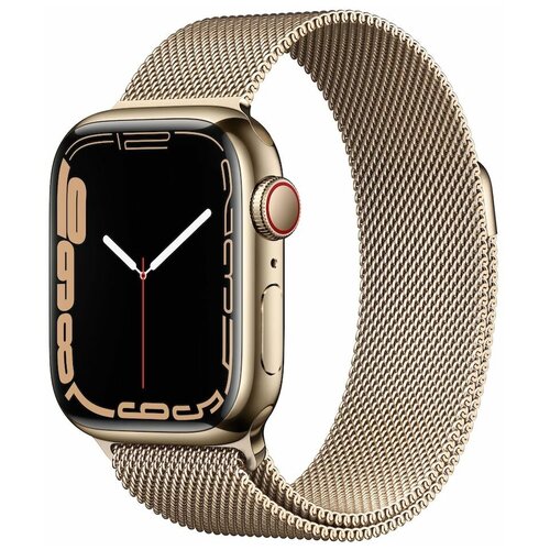 Умные часы Apple Watch Series 7 GPS + Cellular MKJ03FD/A 41мм Gold Stainless Steel Case with Gold Stainless Steel Milanese Loop, золото/золото
