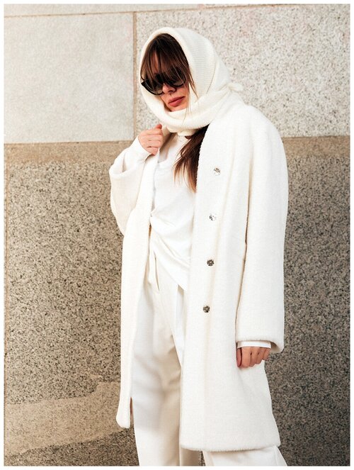 Пальто-кокон  GRAY+ONE демисезонное, силуэт прямой, размер L/170, белый