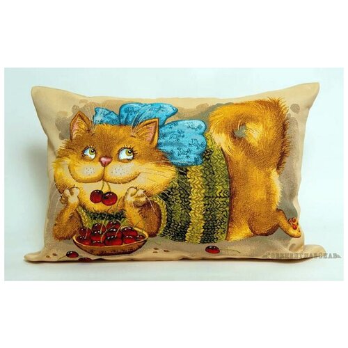 Баловни кот с вишней - гобеленовая наволочка ГобеленГлавСнаб 45x63 см 1215₽